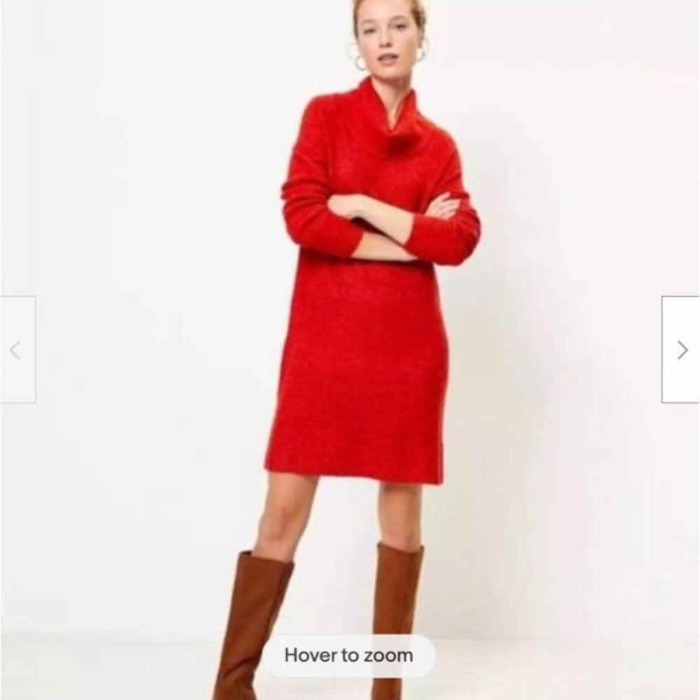 LOFT Cowl Neck Sweater Dress Red Tamale Comfy Pullover Sz M